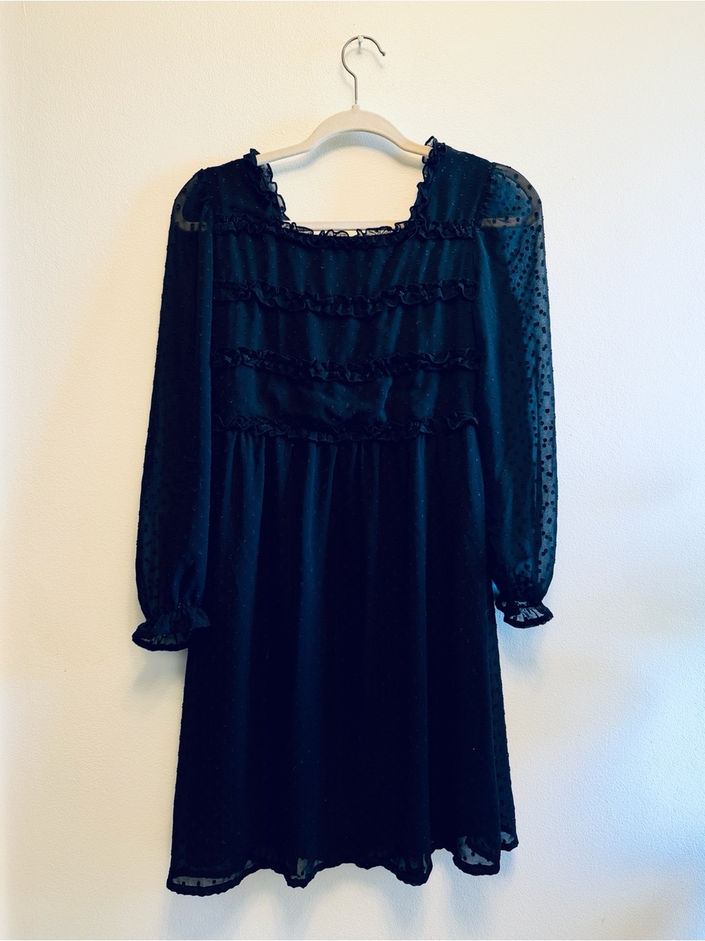wonder nation Black Long Sleeve Ruffle-Smock Dress